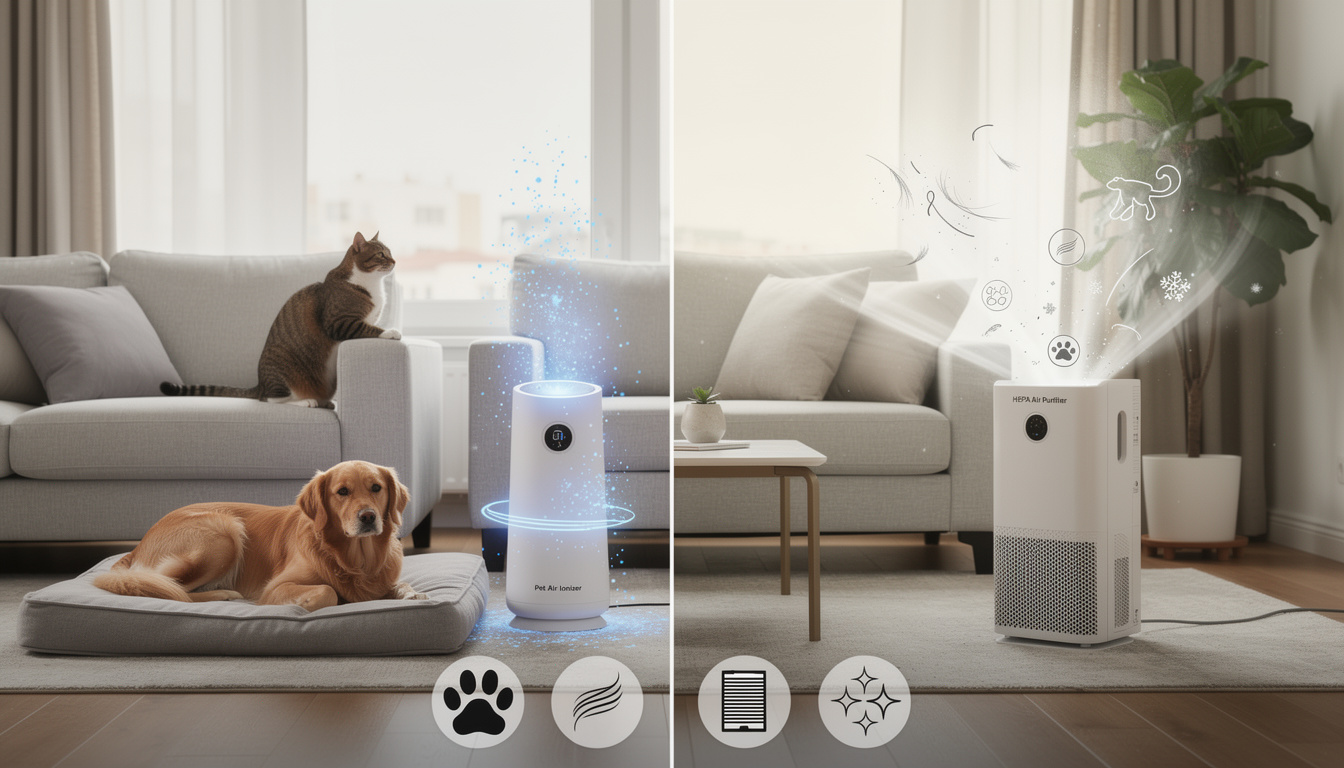 découvrez notre comparatif détaillé entre ioniseur pour animaux et purificateur d'air classique pour choisir la meilleure solution adaptée à votre intérieur et à la présence d'animaux.