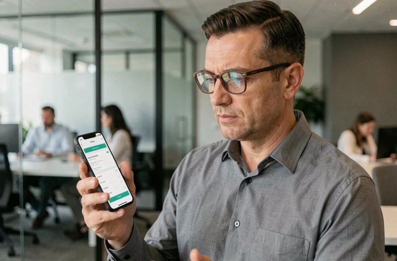 Homme consultant son espace mutuelle PRO BTP sur smartphone pour mettre à jour sa situation personnelle