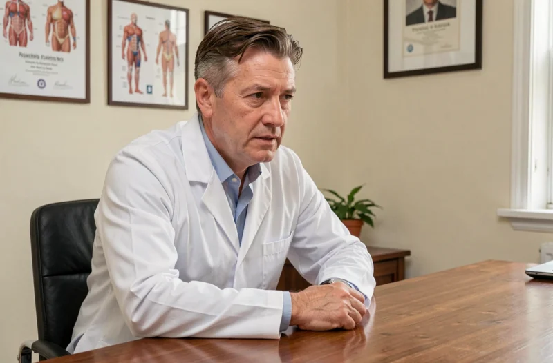 Médecin chirurgien plasticien en consultation dans un cabinet feutré de la banlieue ouest parisienne